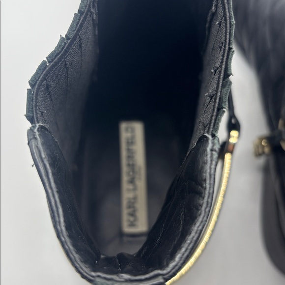 Karl Lagerfeld Paris Black Marisol Boots SZ 9.5 Leather Upper quilted 80s Vibe - Picture 5 of 12